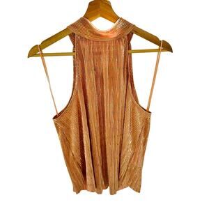 Anthropologie Pink and Gold Shimmery Metallic Halter Blouse- Women's Size Small